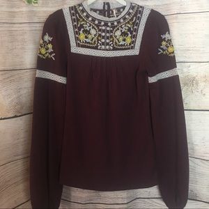 Free People Bohemian Beaded Long Sleeve Top
